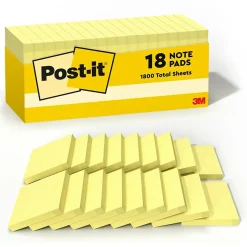 Post-it Notes, 3" x 3", Canary Collection, 90 Sheet/Pad, 18 Pads/Pack (654-18CP)