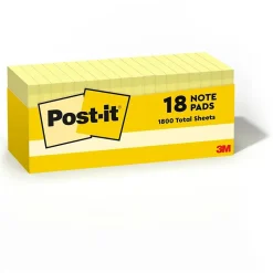 Post-it Notes, 3" x 3", Canary Collection, 90 Sheet/Pad, 18 Pads/Pack (654-18CP)