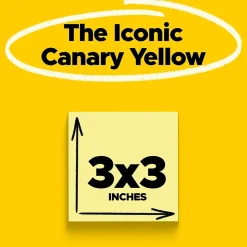 Post-it Notes, 3" x 3", Canary Collection, 100 Sheet/Pad, 24 Pads/Pack (654-24VAD-B)