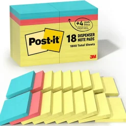 Post-it Notes, 3" x 3", Canary Collection, 100 Sheet/Pad, 18 Pads/Pack (654144B)