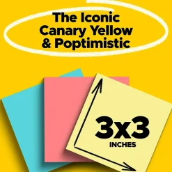 Post-it Notes, 3" x 3", Canary Collection, 100 Sheet/Pad, 18 Pads/Pack (654144B)