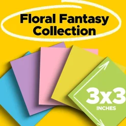 Post-it Notes, 3" x 3", Floral Fantasy Collection, 100 Sheet/Pad, 5 Pads/Pack (654-5UC)