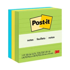 Post-it Notes, 4" x 4", Floral Fantasy Collection, Lined, 200 Sheet/Pad, 3 Pads/Pack (6753AUL)