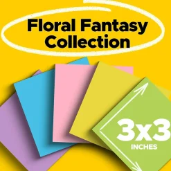 Post-it Notes, 3" x 3", Floral Fantasy Collection, 100 Sheet/Pad, 18 Pads/Pack (654-18BRCP)
