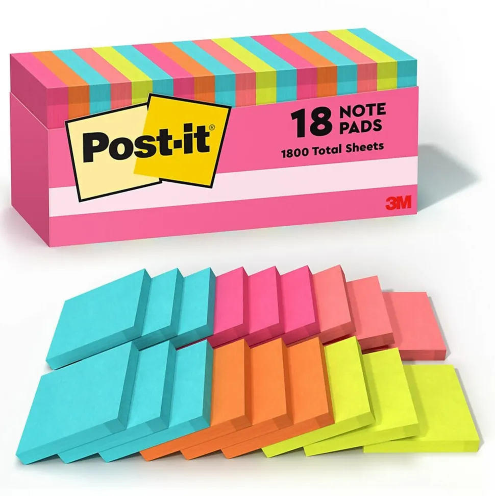 Post-it Notes, 3" x 3", Poptimistic Collection, 100 Sheet/Pad, 18 Pads/Pack (65418CTCP)