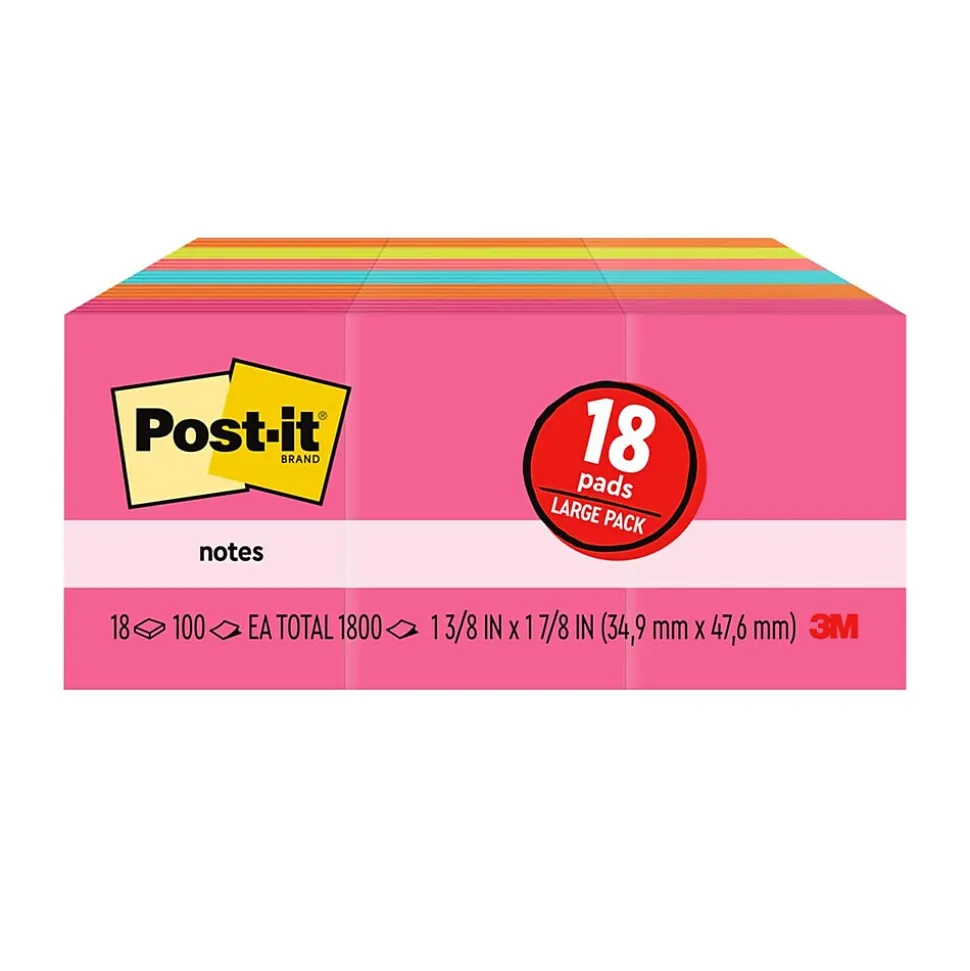 Post-it Notes Value Pack, 1 3/8" x 1 7/8", Poptimistic Collection, 18 Pads/Pack (653-18AU)