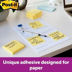 Post-it Recycled Notes, 3" x 3", Canary Collection, 75 Sheet/Pad, 24 Pads/Pack (654R24CPCY)