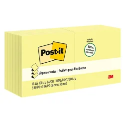 Post-it Recycled Pop-up Notes, 3" x 3", Canary Collection, 100 Sheet/Pad, 12 Pads/Pack (R330RP12YW)