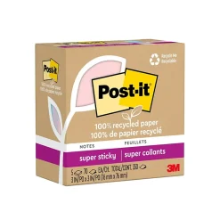 Post-it Recycled Super Sticky Notes, 3" x 3", Wanderlust Pastels Collection, 70 Sheet/Pad, 5 Pads/Pack (654R-5SSNRP)