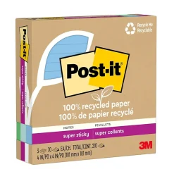 Post-it Recycled Super Sticky Notes, 4" x 4", Oasis Collection, Lined, 70 Sheet/Pad, 3 Pads/Pack (675R-3SST)
