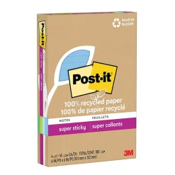 Post-it Recycled Super Sticky Notes, 4" x 6", Oasis Collection, 45 Sheet/Pad, 4 Pads/Pack (4621R-4SST)