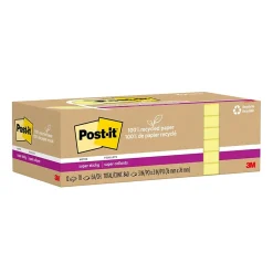 Post-it Recycled Super Sticky Notes, 3" x 3", Canary Collection, 70 Sheet/Pad, 12 Pads/Pack (654R-12SSCY)