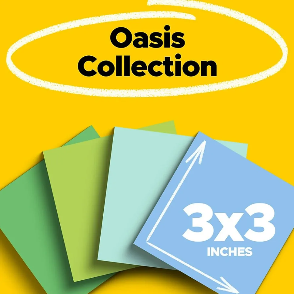 Post-it Recycled Super Sticky Notes, 3" x 3", Oasis Collection, 70 Sheet/Pad, 24 Pads/Pack (654R-24SST-CP)