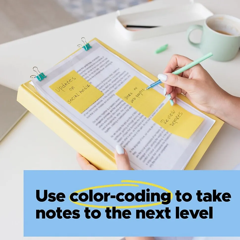 Post-it Recycled Super Sticky Notes, 3" x 3", Canary Collection, 70 Sheet/Pad, 5 Pads/Pack (654R-5SSCY)