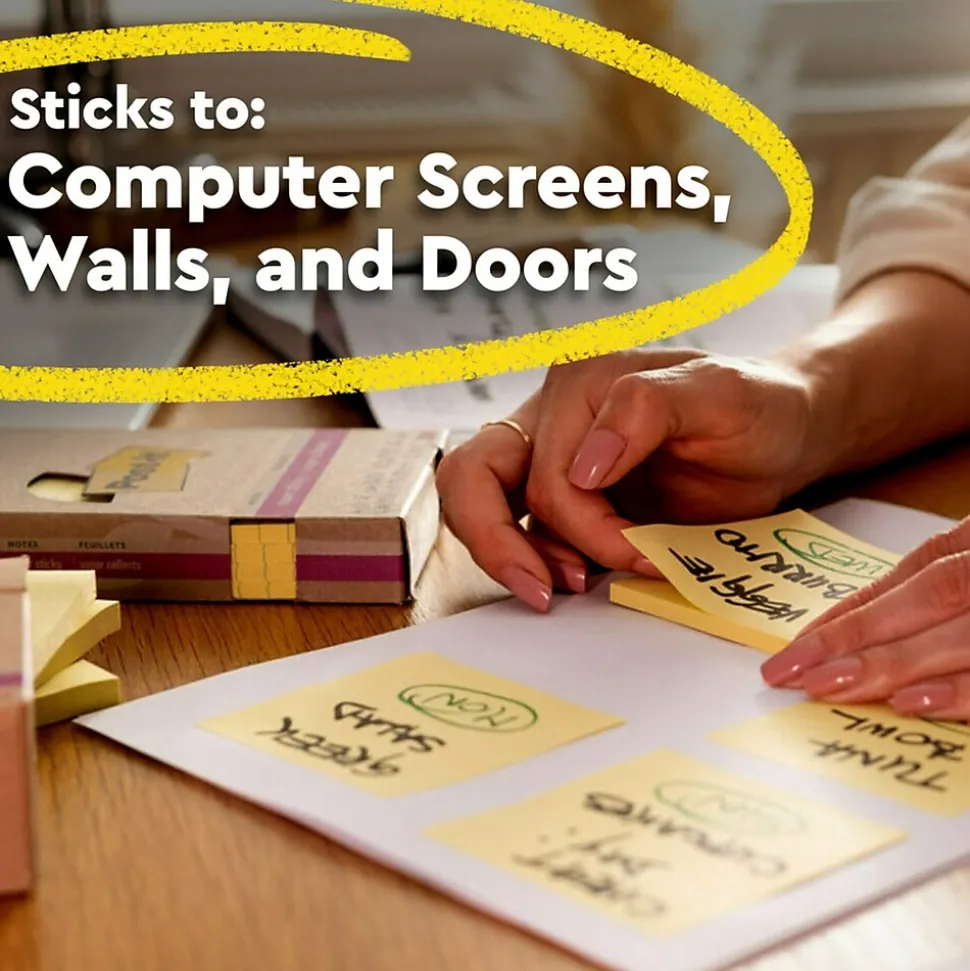 Post-it Recycled Super Sticky Notes, 3" x 3", Canary Collection, 70 Sheet/Pad, 5 Pads/Pack (654R-5SSCY)