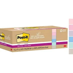 Post-it Recycled Super Sticky Notes, 3" x 3", Wanderlust Pastels Collection, 70 Sheet/Pad, 12 Pads/Pack (654R-12SSNRP)
