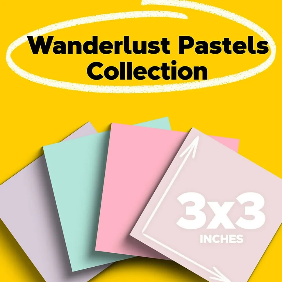 Post-it Recycled Super Sticky Notes, 3" x 3", Wanderlust Pastels Collection, 70 Sheet/Pad, 24 Pads/Pack (654R-24SSNRPCP)