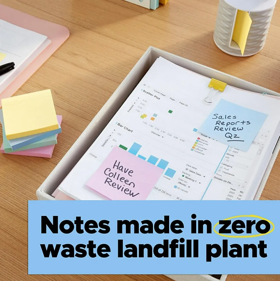 Post-it Recycled Super Sticky Notes, 3" x 3", Wanderlust Pastels Collection, 70 Sheet/Pad, 24 Pads/Pack (654R-24SSNRPCP)