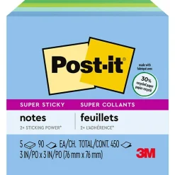 Post-it Recycled Super Sticky Notes, 3" x 3", Oasis Collection, 90 Sheet/Pad, 5 Pads/Pack (654-5SST)