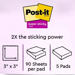 Post-it Recycled Super Sticky Notes, 3" x 3", Oasis Collection, 90 Sheet/Pad, 5 Pads/Pack (654-5SST)