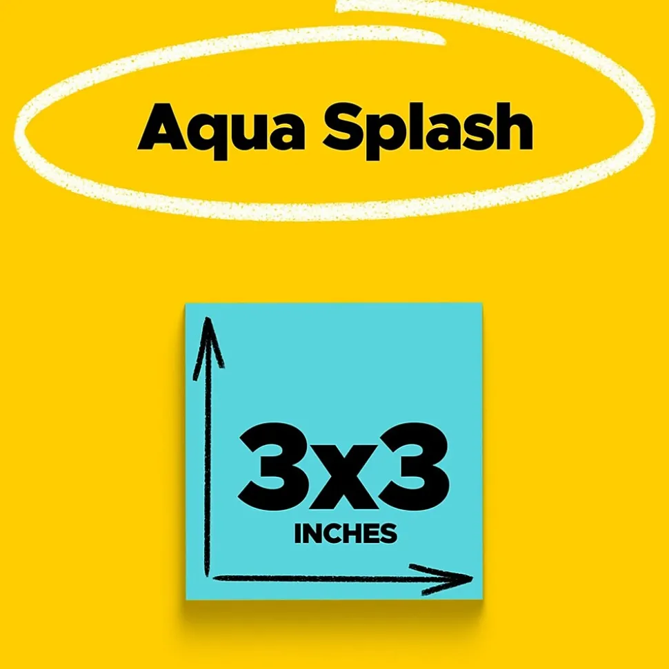Post-it Super Sticky Notes, 3" x 3", Aqua Wave, 90 Sheet/Pad, 5 Pads/Pack (654-5AW)