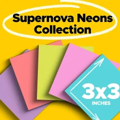 Post-it Super Sticky Notes, 3" x 3", Supernova Neons Collection, 70 Sheet/Pad, 24 Pads/Pack (654-24SSMIA-CP)