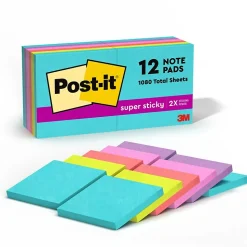 Post-it Super Sticky Notes, 3" x 3", Supernova Neons Collection, 90 Sheet/Pad, 12 Pads/Pack (654-12SSMIA)