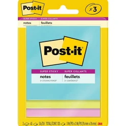 Post-it Super Sticky Notes, 3" x 3", Supernova Neons Collection, 45 Sheets/Pad, 3 Pads/Pack (3321-SSMIA)