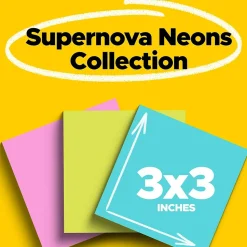 Post-it Super Sticky Notes, 3" x 3", Supernova Neons Collection, 45 Sheets/Pad, 3 Pads/Pack (3321-SSMIA)