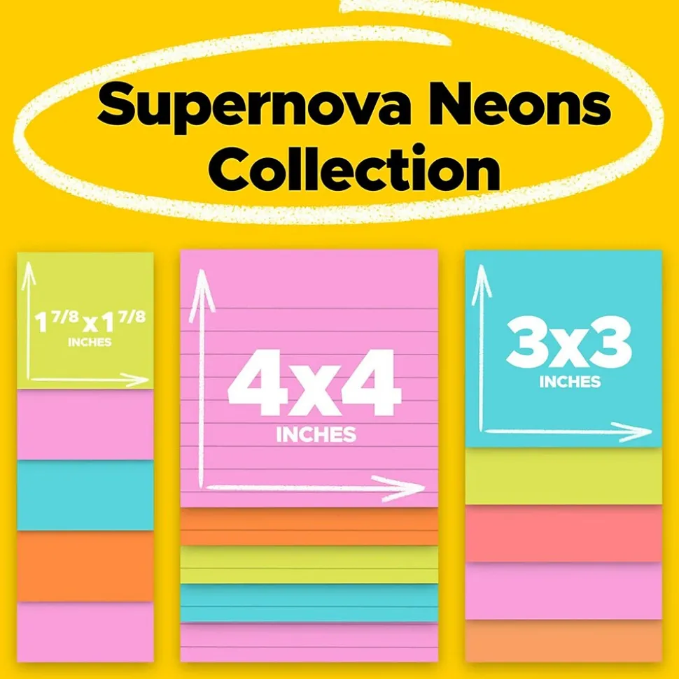 Post-it Super Sticky Notes, Supernova Neons Collection, 45 Sheet/Pad, 15 Pads/Pack (4423-15SSMIA)