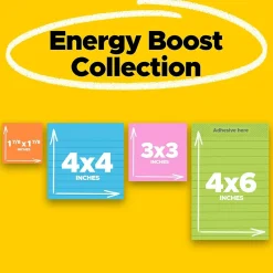 Post-it Super Sticky Notes, Assorted Sizes, Energy Boost Collection, 45 Sheet/Pad, 4 Pads/Pack (4622-SSAU)