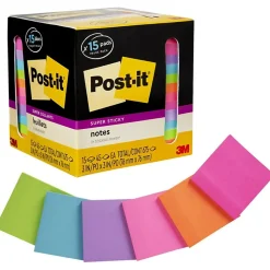 Post-it Super Sticky Notes, 3" x 3", Assorted Collection, 45 Sheet/Pad, 15 Pads/Pack (654-15SSCP)