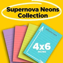 Post-it Super Sticky Notes, 4" x 6", Supernova Neons Collection, Lined, 45 Sheet/Pad, 24 Pads/Pack (660-24SSMIA-CP)