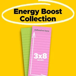 Post-it Super Sticky Notes, 3" x 8", Energy Boost Collection, 45 Sheets/Pad, 2 Pads/Pack (3845-2SS)