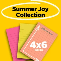 Post-it Super Sticky Notes, 4" x 6", Summer Joy Collection, Lined, 90 Sheet/Pad, 3 Pads/Pack (660-3SSJOY)