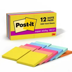 Post-it Super Sticky Notes, 3" x 3", Summer Joy Collection, 90 Sheet/Pad, 12 Pads/Pack (654-12SSJOY)