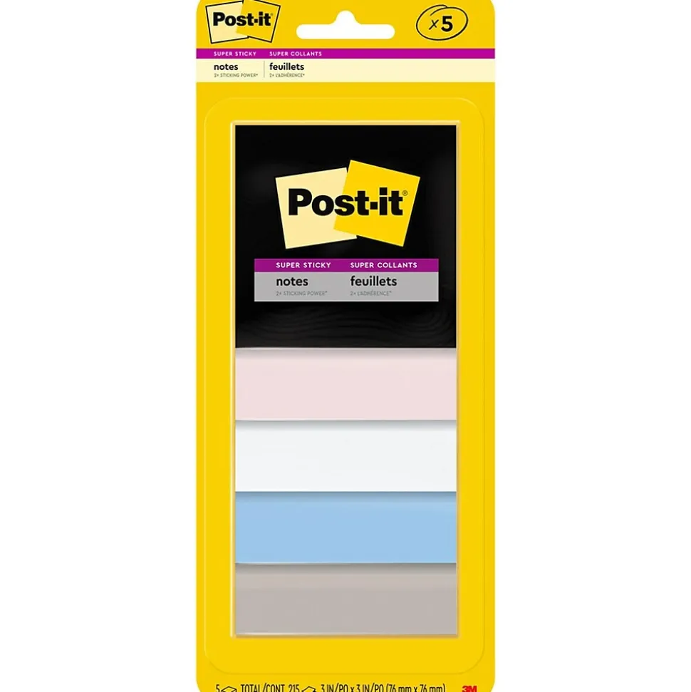 Post-it Super Sticky Notes, 3" x 3", Assorted Collection, 45 Sheet/Pad, 5 Pads/Pack (3321-5SSNE)