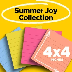 Post-it Super Sticky Notes, 4" x 4", Summer Joy Collection, Lined, 90 Sheet/Pad, 4 Pads/Pack (675-4SSJOY)