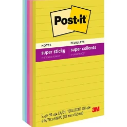 Post-it Super Sticky Notes, 4" x 6", Summer Joy Collection, Lined, 90 Sheet/Pad, 5 Pads/Pack (660-5SSJOY)