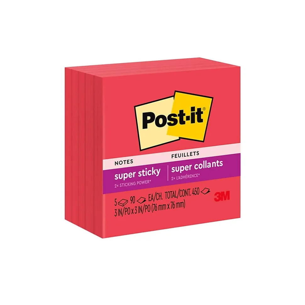 Post-it Super Sticky Notes, 3" x 3", Saffron, 90 Sheet/Pad, 5 Pads/Pack (654-5SSRR)