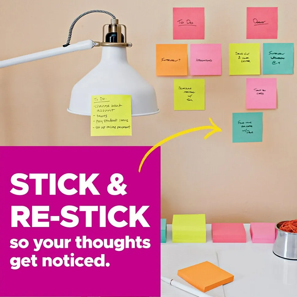 Post-it Super Sticky Notes, 3" x 3", Saffron, 90 Sheet/Pad, 5 Pads/Pack (654-5SSRR)