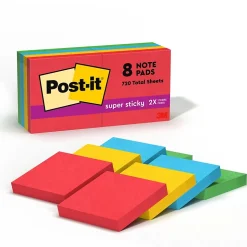 Post-it Super Sticky Notes, 2" x 2", Playful Primaries Collection, 90 Sheet/Pad, 8 Pads/Pack (6228SSAN)