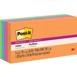 Post-it Super Sticky Notes, 2" x 2", Energy Boost Collection, 90 Sheet/Pad, 8 Pads/Pack (6228SSAU)
