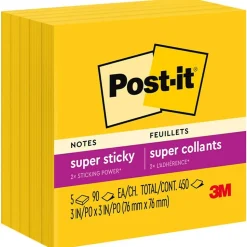 Post-it Super Sticky Notes, 3" x 3", Yellow, 90 Sheet/Pad, 5 Pads/Pack (6545SSY)