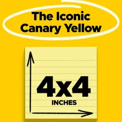 Post-it Super Sticky Notes, 4" x 4", Canary Collection, Lined, 90 Sheet/Pad, 6 Pads/Pack (675-6SSCY)