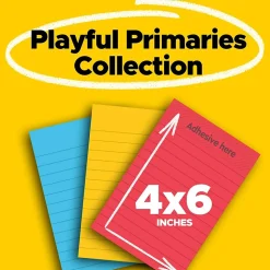 Post-it Super Sticky Notes, 4" x 6", Playful Primaries Collection, Lined, 90 Sheet/Pad, 3 Pads/Pack (6603SSAN)