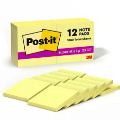 Post-it Super Sticky Notes, 3" x 3", Canary Collection, 90 Sheet/Pad, 12 Pads/Pack (65412SSCY)