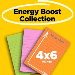 Post-it Super Sticky Notes, 4" x 6", Energy Boost Collection, Lined, 90 Sheet/Pad, 3 Pads/Pack (6603SSUC)