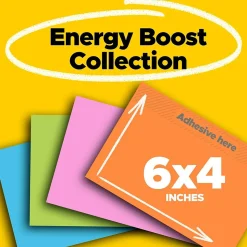 Post-it Super Sticky Notes, 4" x 6", Energy Boost Collection, 45 Sheet/Pad, 8 Pads/Pack (6445SSP)