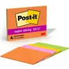 Post-it Super Sticky Notes, 8" x 6", Energy Boost Collection, Lined, 45 Sheet/Pad, 4 Pads/Pack (6845-SSPL)
